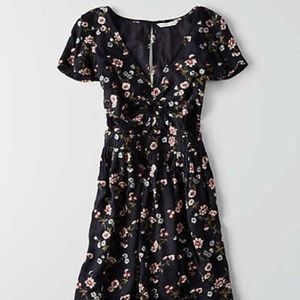 Short sleeve floral v neck dress with cutouts